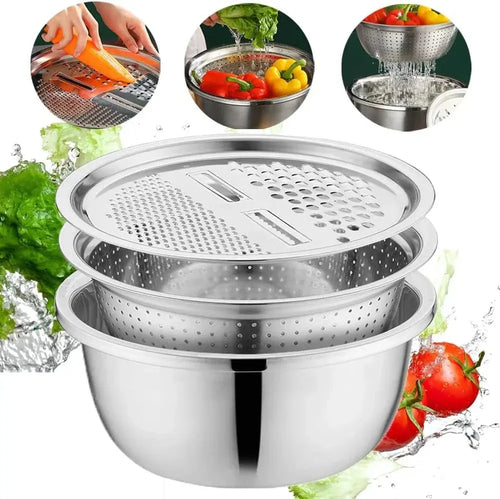 3-in-1 Mixing Bowl Set – Bowl with Grater Lid & Strainer Insert