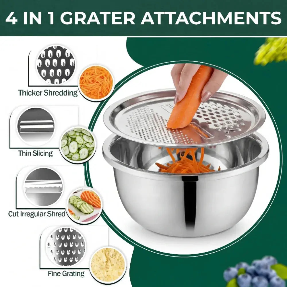 3-in-1 Mixing Bowl Set – Bowl with Grater Lid & Strainer Insert