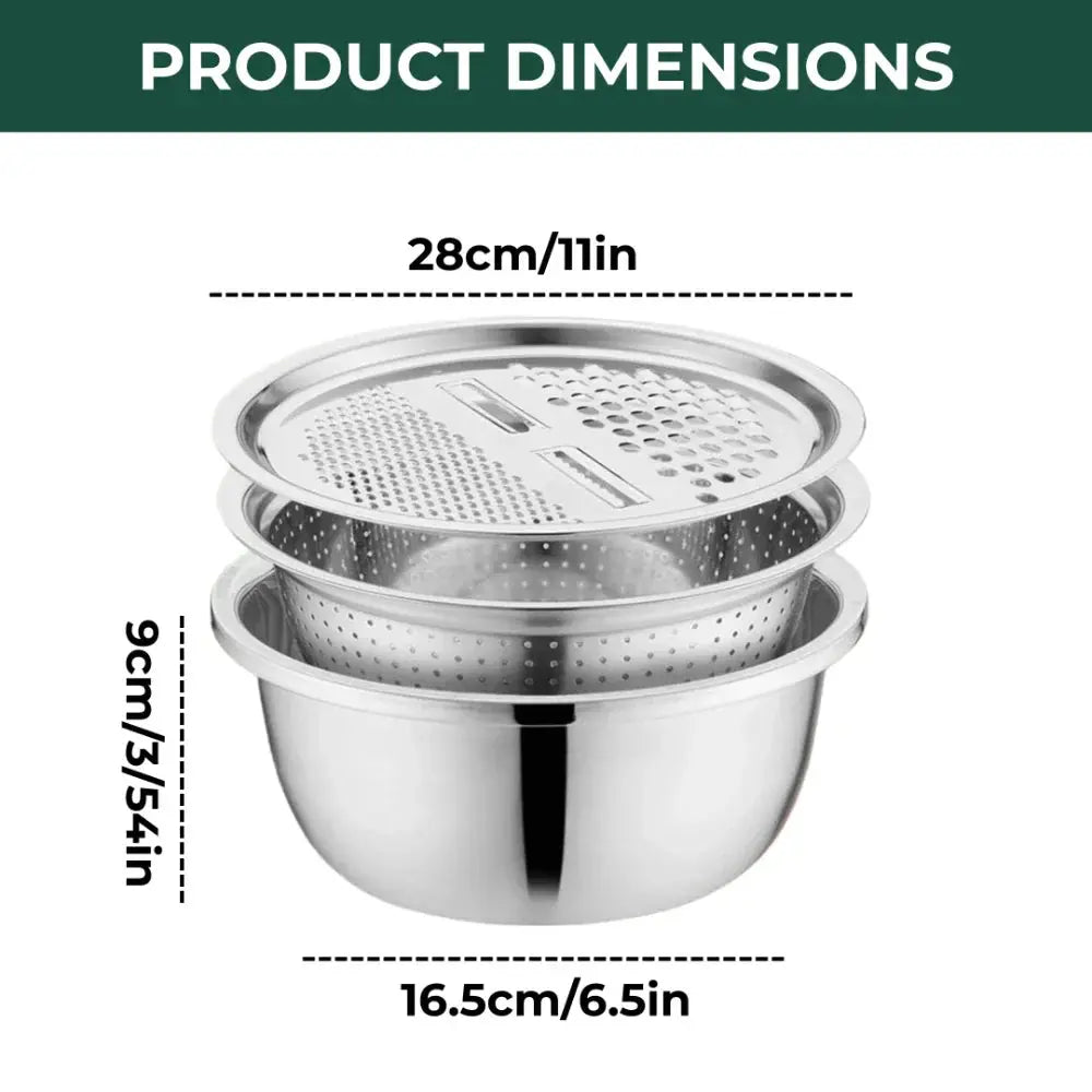 3-in-1 Mixing Bowl Set – Bowl with Grater Lid & Strainer Insert