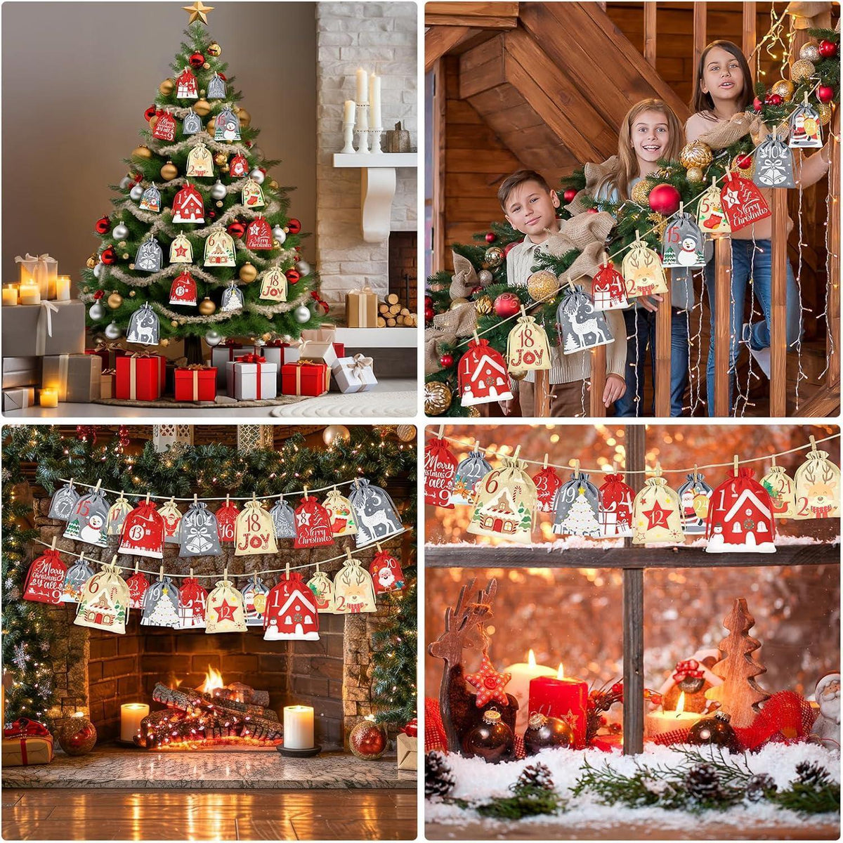 Advent Calendar 2026 to Fill – 24 Fabric Pouches in 4 Sizes with Clips & Jute String