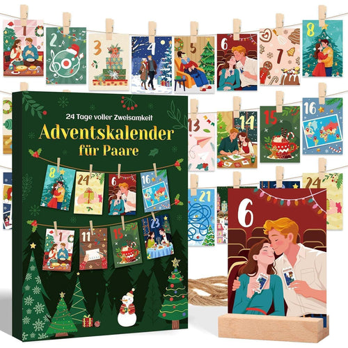 Advent Calendar for Couples 2026 – 24 Task Cards with Wood Stand, Clips & Jute Twine