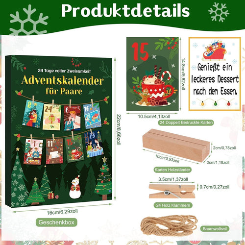 Advent Calendar for Couples 2026 – 24 Task Cards with Wood Stand, Clips & Jute Twine