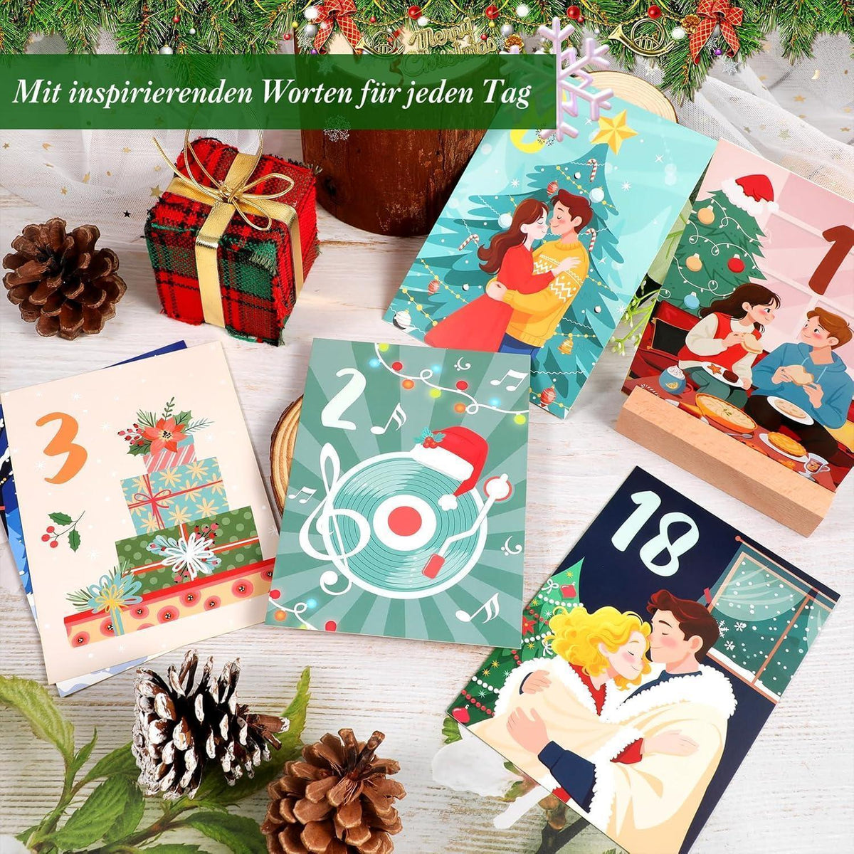 Advent Calendar for Couples 2026 – 24 Task Cards with Wood Stand, Clips & Jute Twine