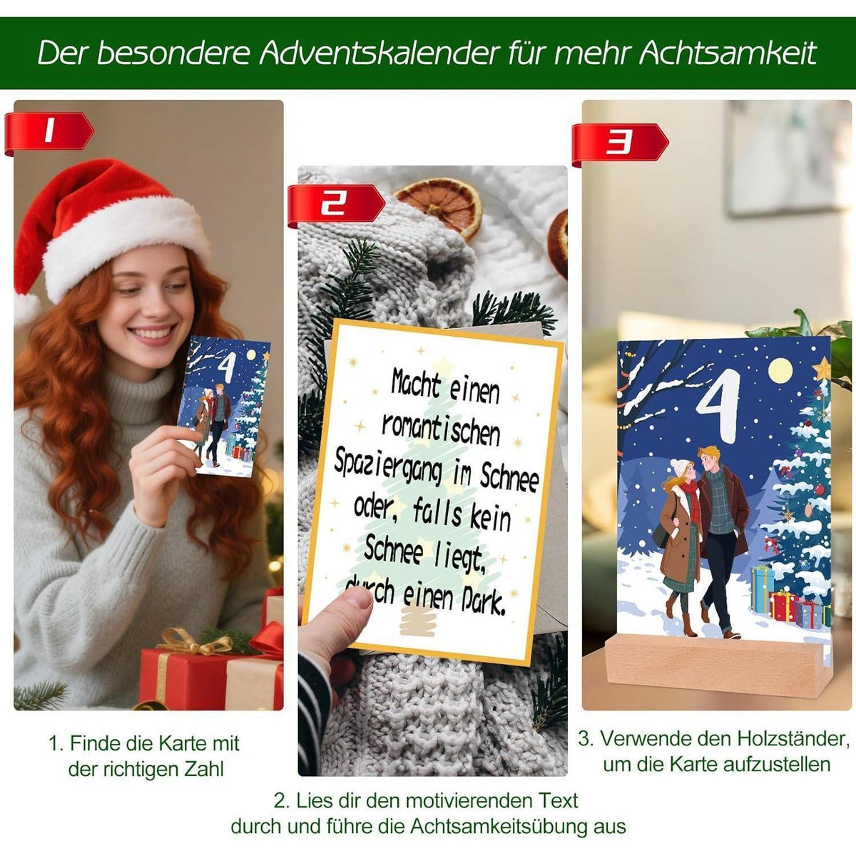 Advent Calendar for Couples 2026 – 24 Task Cards with Wood Stand, Clips & Jute Twine