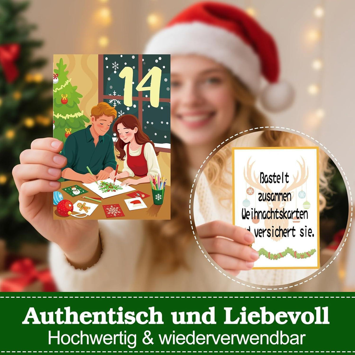 Advent Calendar for Couples 2026 – 24 Task Cards with Wood Stand, Clips & Jute Twine