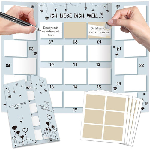 Advent Calendar for Couples – Fill-Your-Own DIY Scratch-Off Card, 24 Days, Silver Stickers
