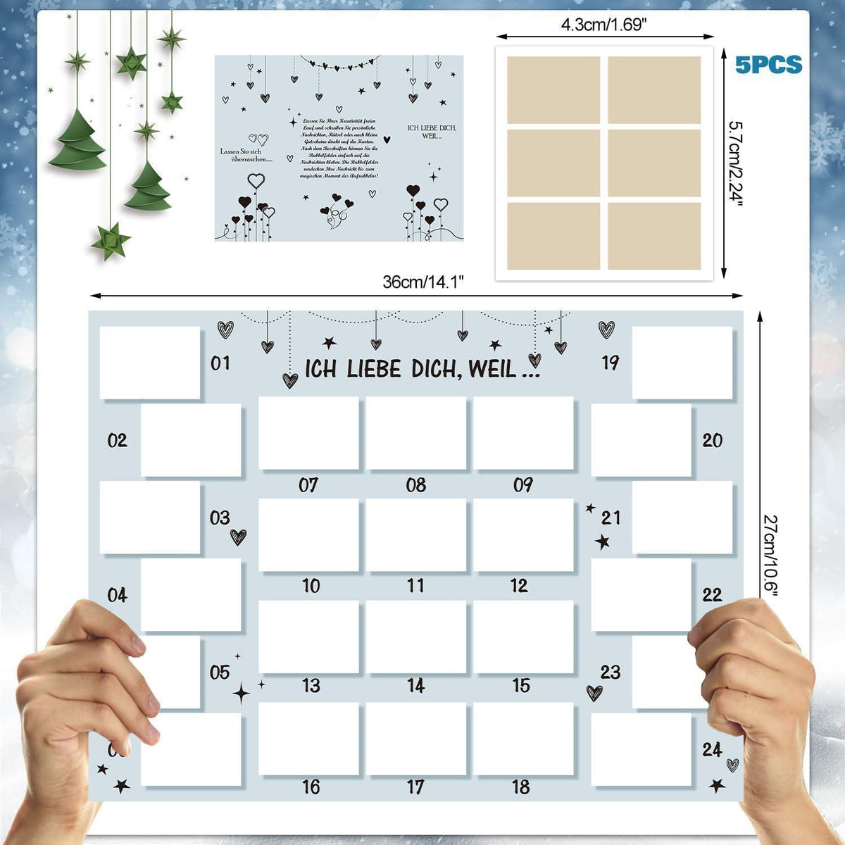 Advent Calendar for Couples – Fill-Your-Own DIY Scratch-Off Card, 24 Days, Silver Stickers
