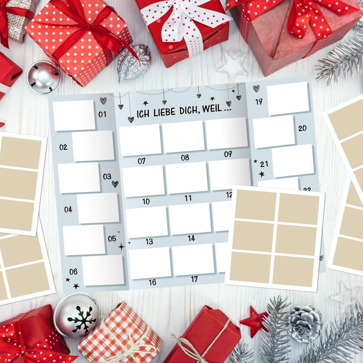 Advent Calendar for Couples – Fill-Your-Own DIY Scratch-Off Card, 24 Days, Silver Stickers