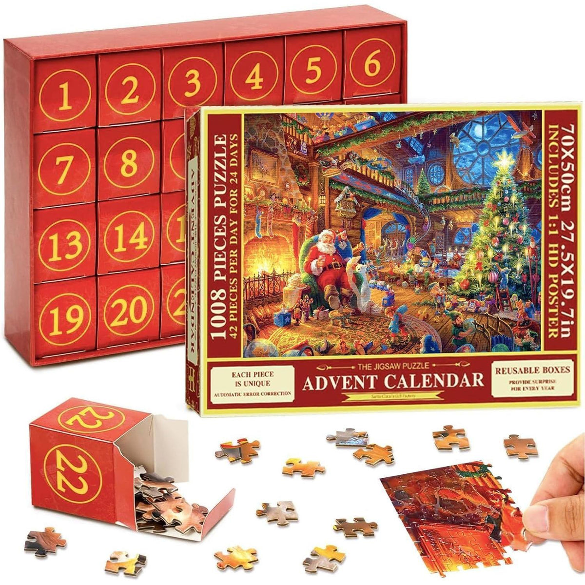 Advent Calendar Puzzle 2026 – 1008-Piece Christmas Jigsaw, 24 Boxes of 42 Pieces, Kids & Adults