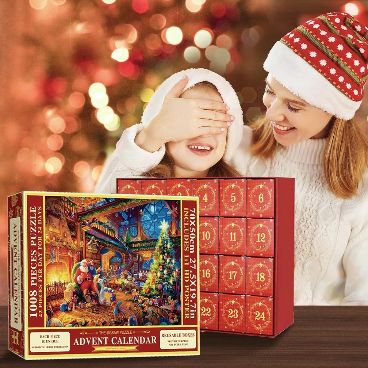 Advent Calendar Puzzle 2026 – 1008-Piece Christmas Jigsaw, 24 Boxes of 42 Pieces, Kids & Adults