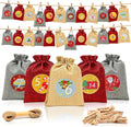 Advent Calendar to Fill – 24 Burlap-Style Bags, Large 7 x 5 in, Wooden Clips and Twine