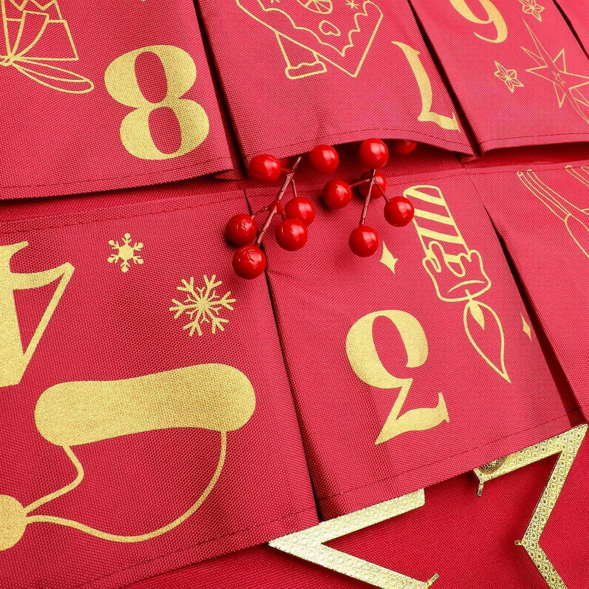 Advent Calendar to Fill – 24 Glitter Bags in Red & Gold, Large Hanging Pouches, Reusable