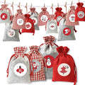 Advent Calendar to Fill – 24 Red Cloth Bags, Reusable DIY Countdown with Number Stickers, Wooden Clips & Cord