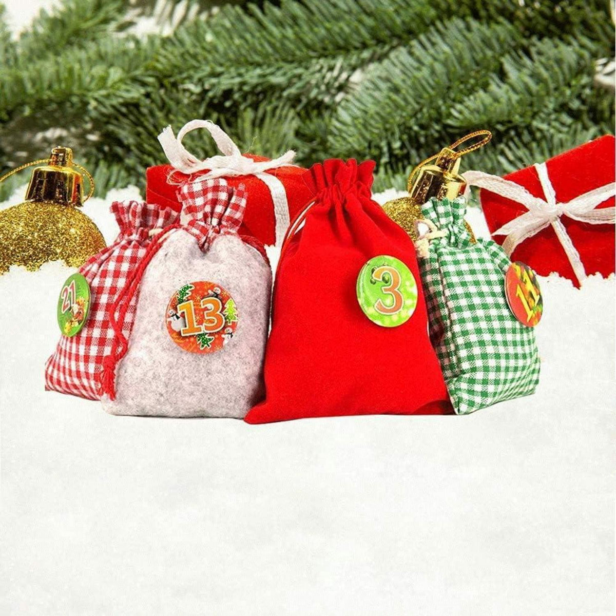 Advent Calendar to Fill – 24 XXL Fabric Bags, Reusable Set with Numbers, Clips & 13 ft Cord