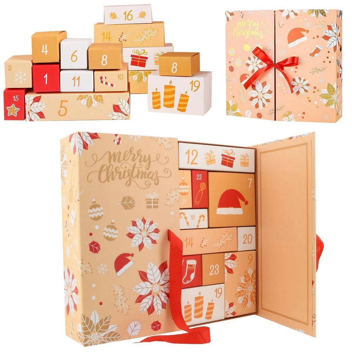 Advent Calendar to Fill – 24 Yellow Gift Boxes, Reusable Christmas Countdown Set, 13 x 12 x 3 in