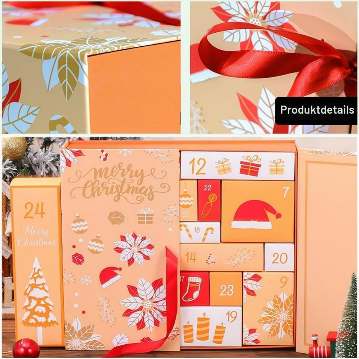 Advent Calendar to Fill – 24 Yellow Gift Boxes, Reusable Christmas Countdown Set, 13 x 12 x 3 in
