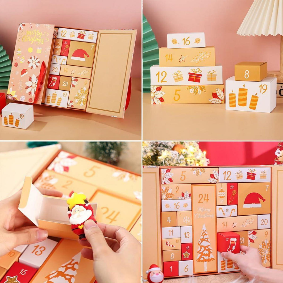 Advent Calendar to Fill – 24 Yellow Gift Boxes, Reusable Christmas Countdown Set, 13 x 12 x 3 in