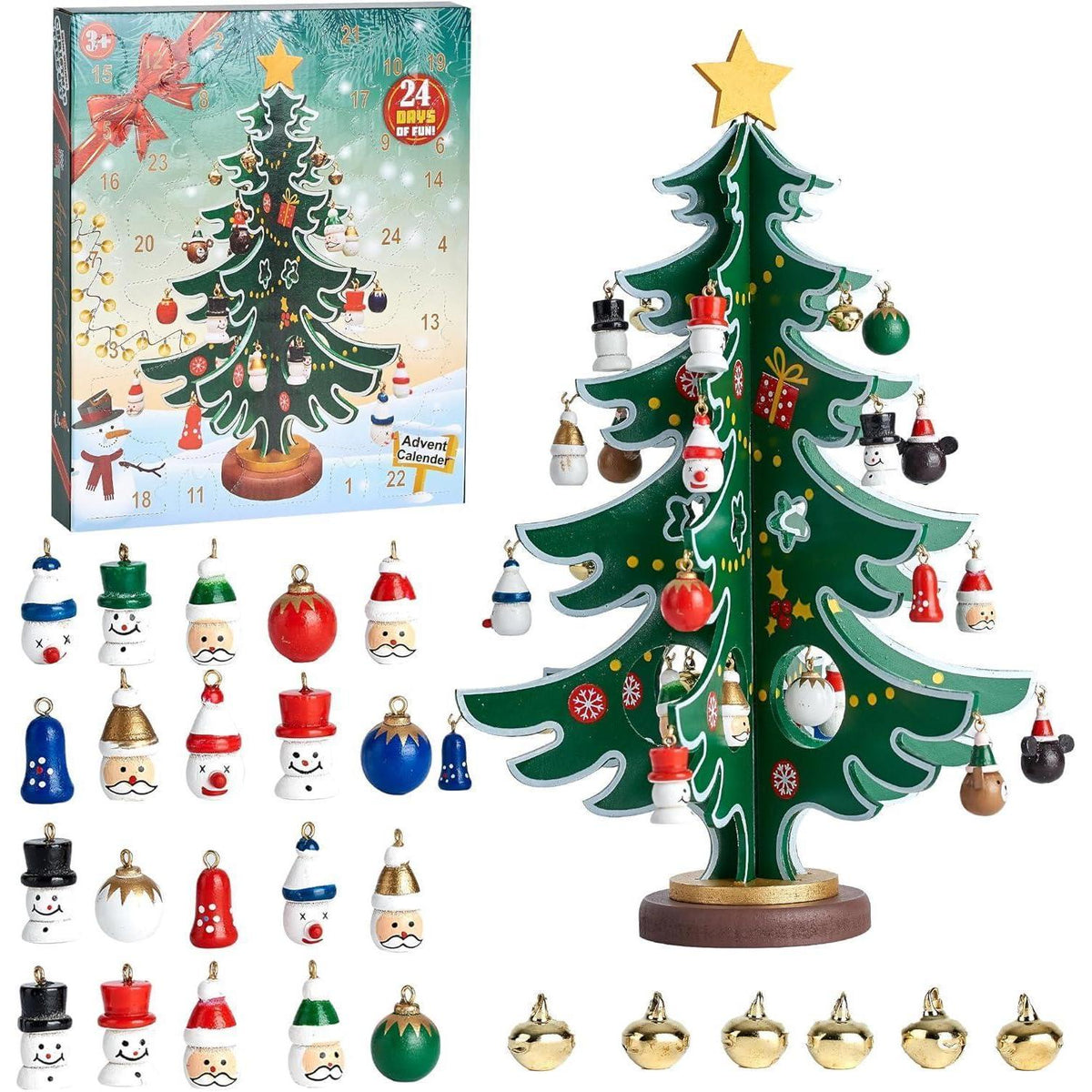 Advent Calendar with Mini Christmas Tree – 24-Day DIY Countdown with 30 Hand-Painted Ornaments for Kids