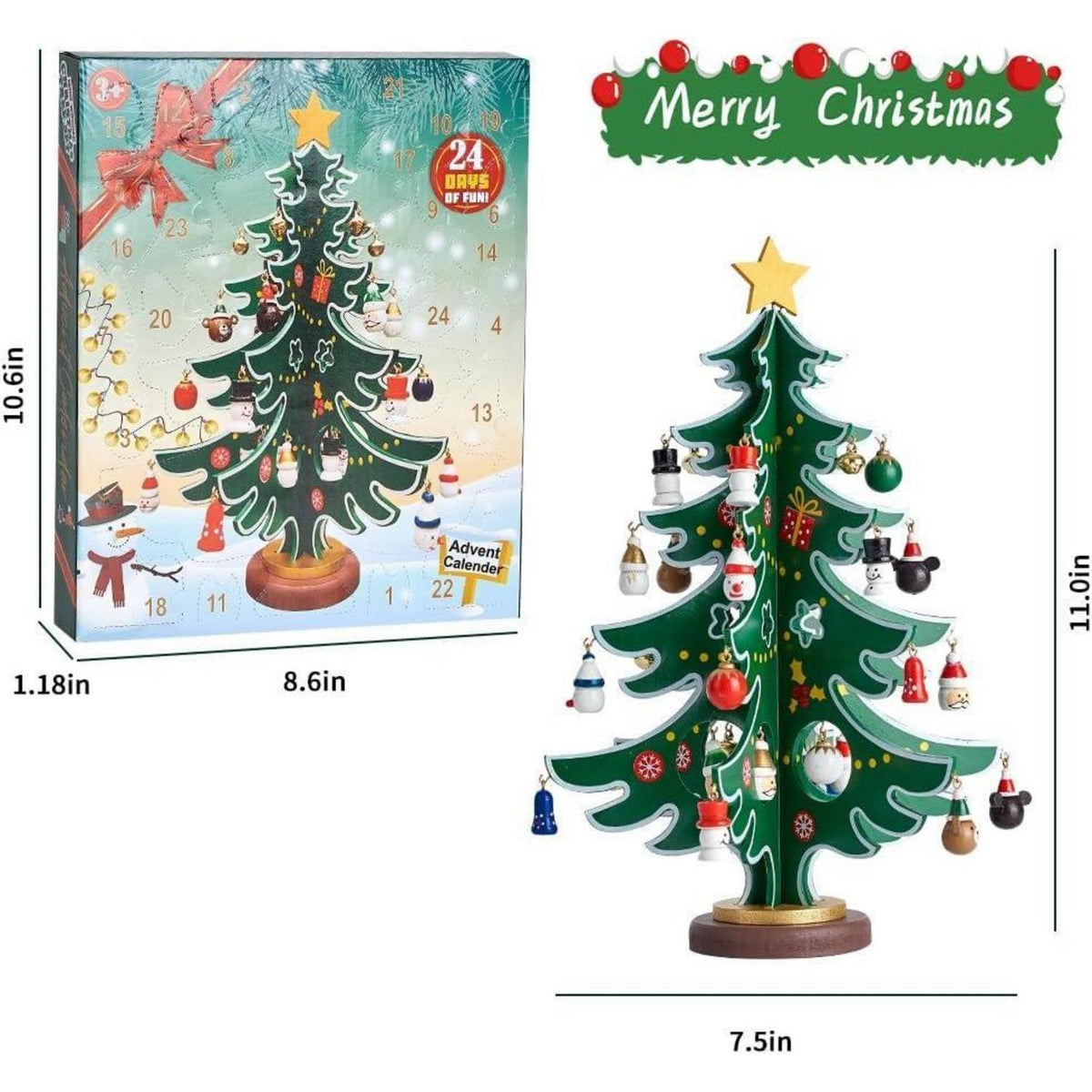 Advent Calendar with Mini Christmas Tree – 24-Day DIY Countdown with 30 Hand-Painted Ornaments for Kids