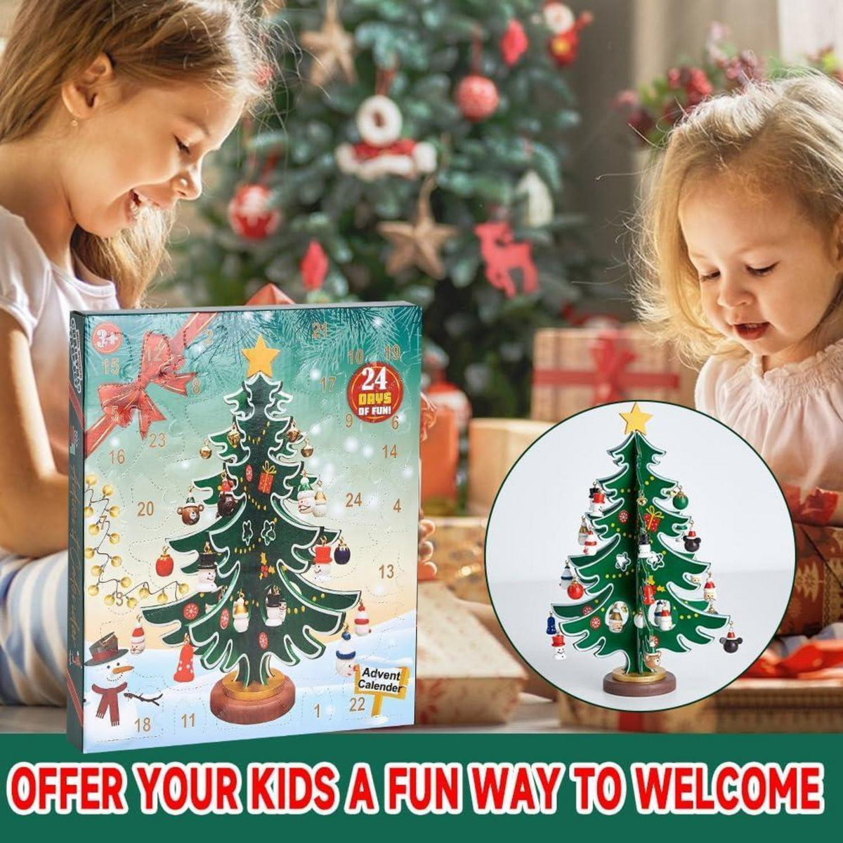Advent Calendar with Mini Christmas Tree – 24-Day DIY Countdown with 30 Hand-Painted Ornaments for Kids