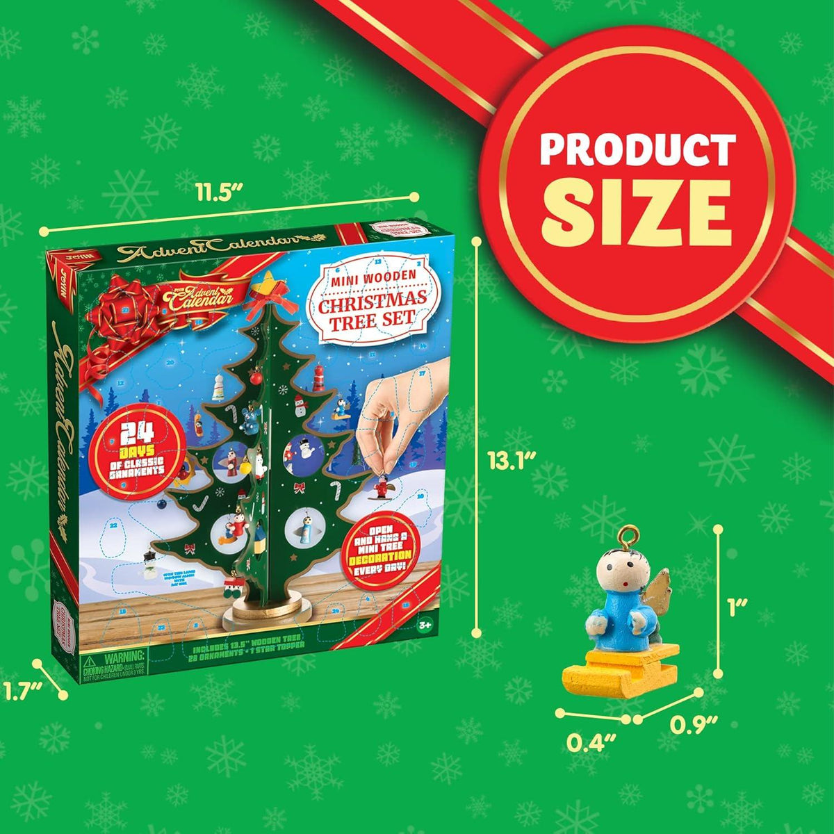Advent Calendar with Wooden Christmas Tree – 24-Day Countdown, 28 Ornaments & Star Topper for Kids