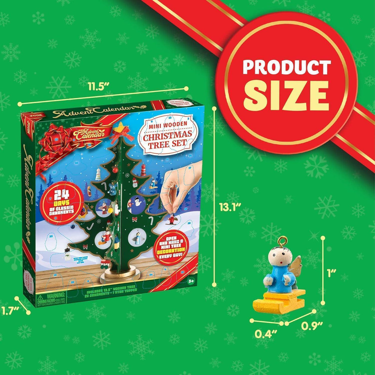 Advent Calendar with Wooden Christmas Tree – 24-Day Countdown, 28 Ornaments & Star Topper for Kids