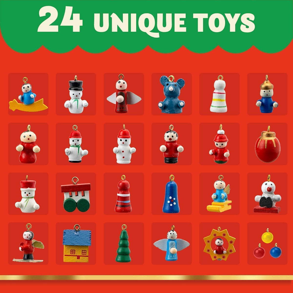 Advent Calendar with Wooden Christmas Tree – 24-Day Countdown, 28 Ornaments & Star Topper for Kids