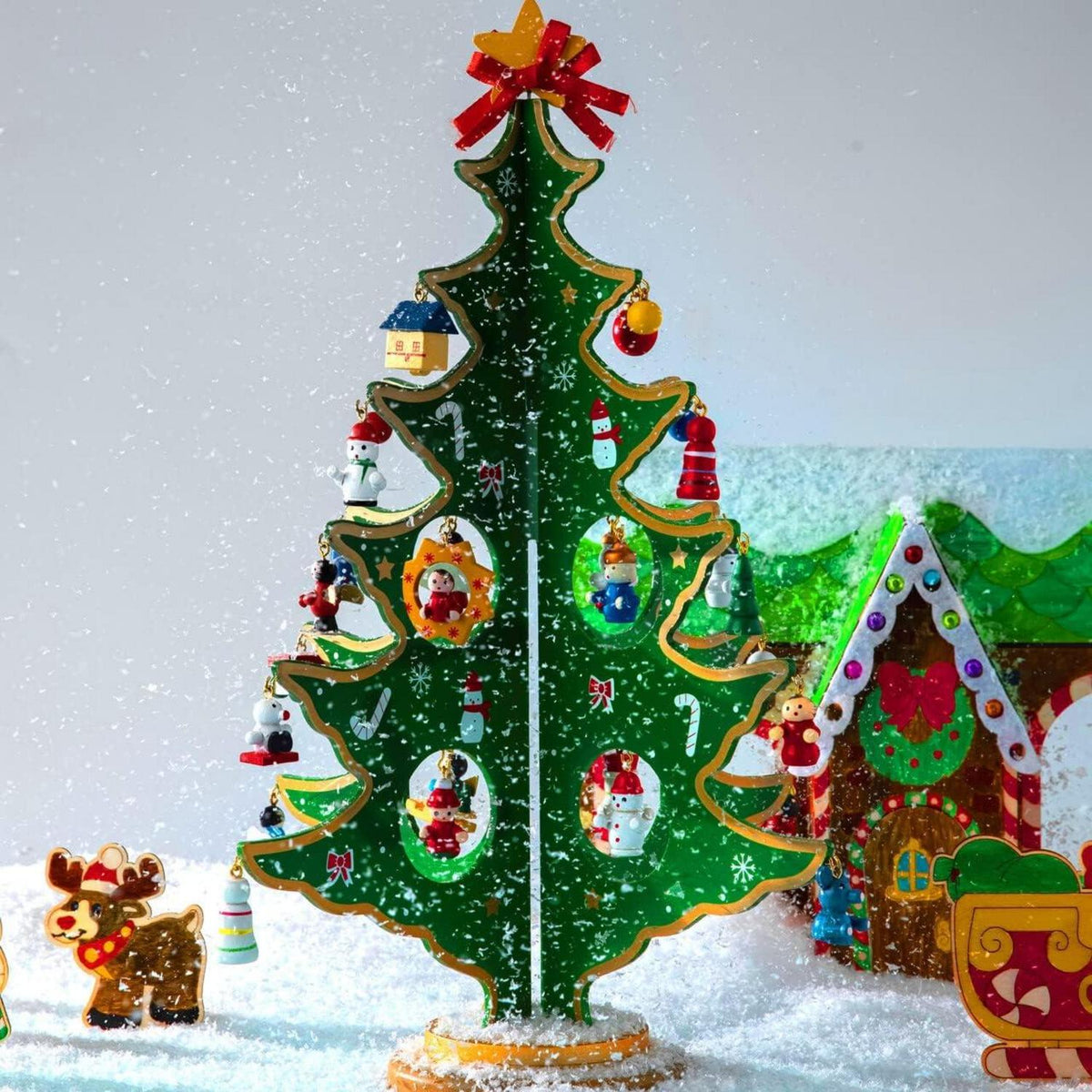 Advent Calendar with Wooden Christmas Tree – 24-Day Countdown, 28 Ornaments & Star Topper for Kids