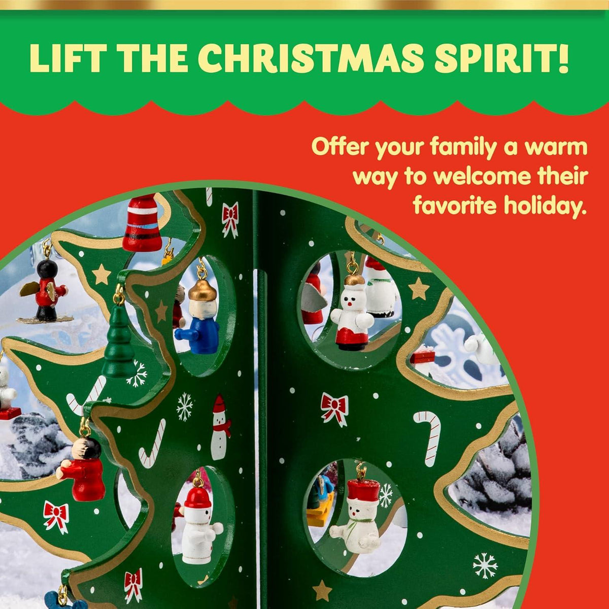 Advent Calendar with Wooden Christmas Tree – 24-Day Countdown, 28 Ornaments & Star Topper for Kids