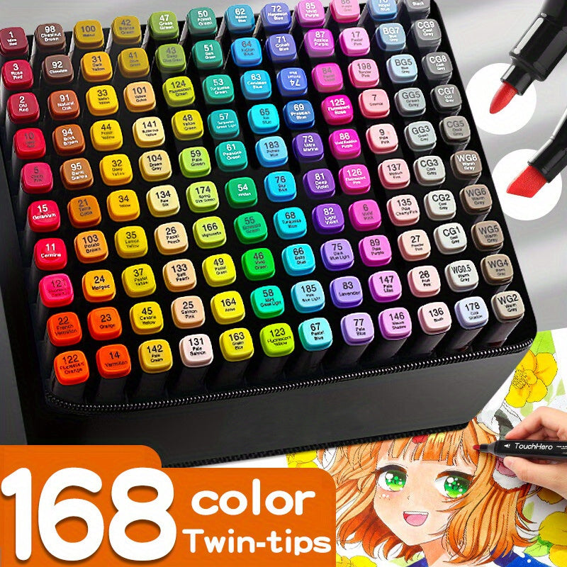 Alcohol Marker Set – 168 Colours with Dual Tips in Carry Case