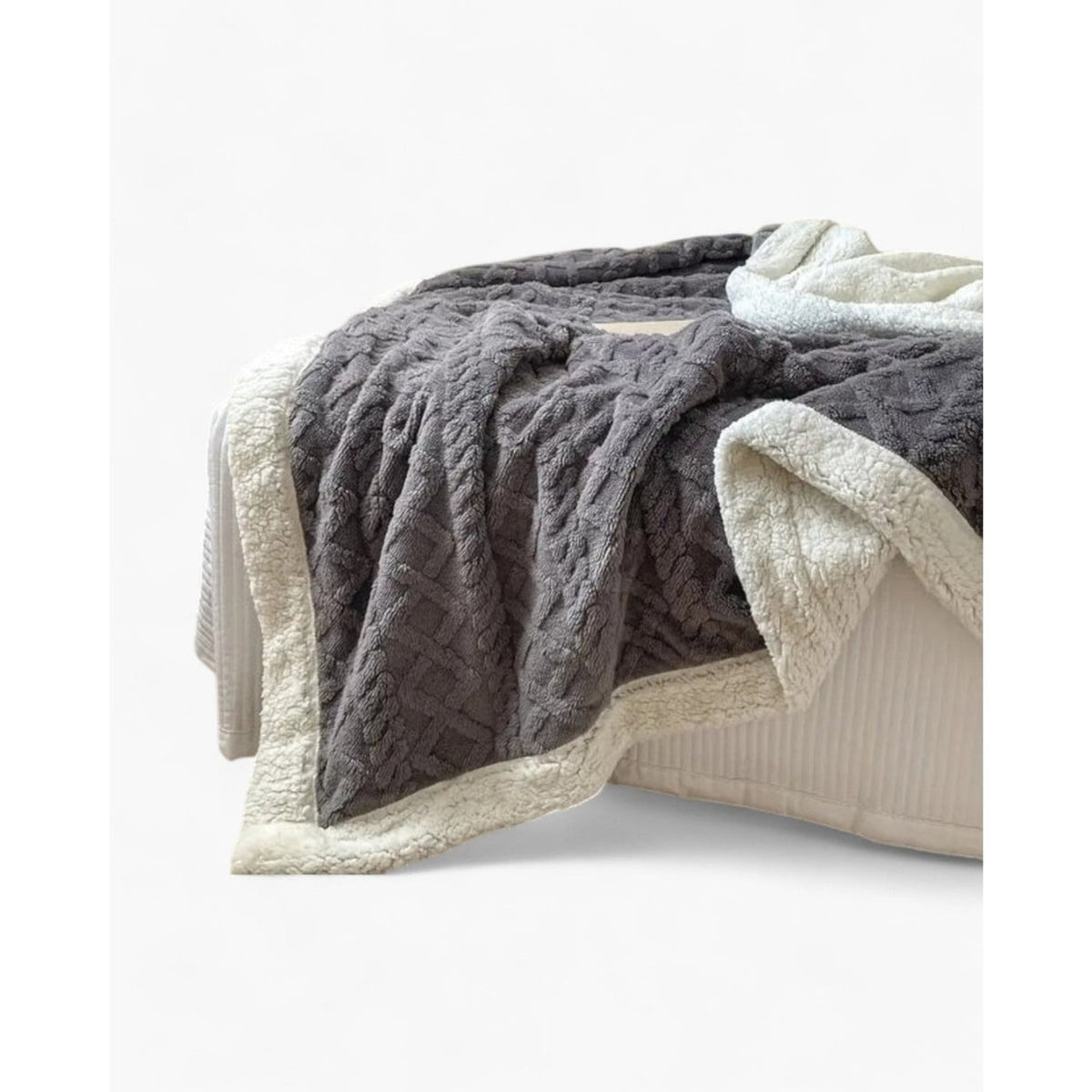 Cable-Knit Sherpa Throw – Reversible Textured Blanket