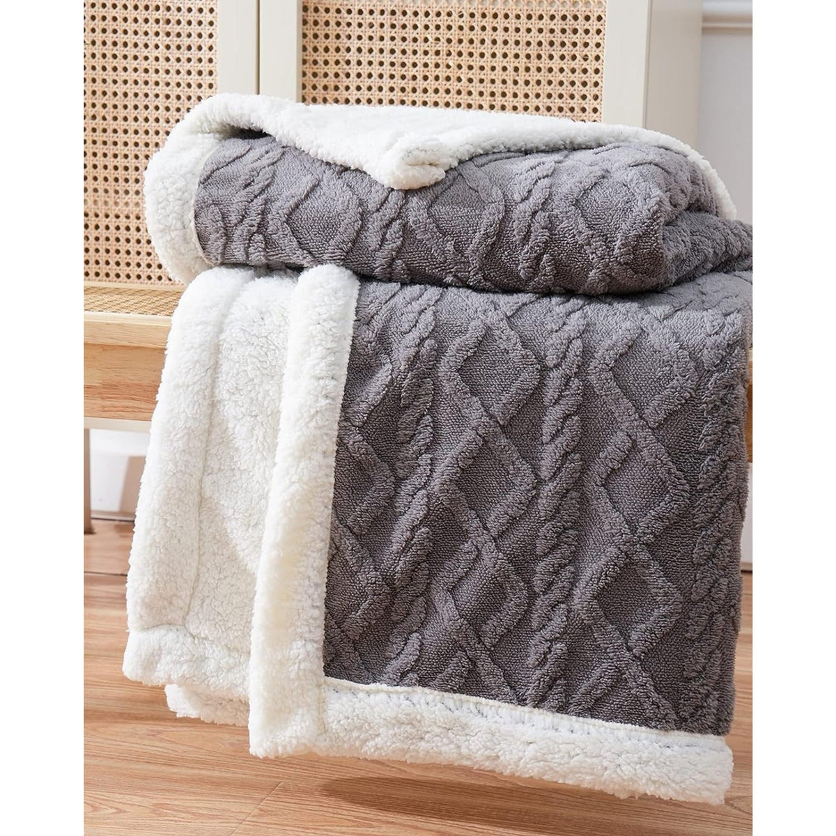 Cable-Knit Sherpa Throw – Reversible Textured Blanket