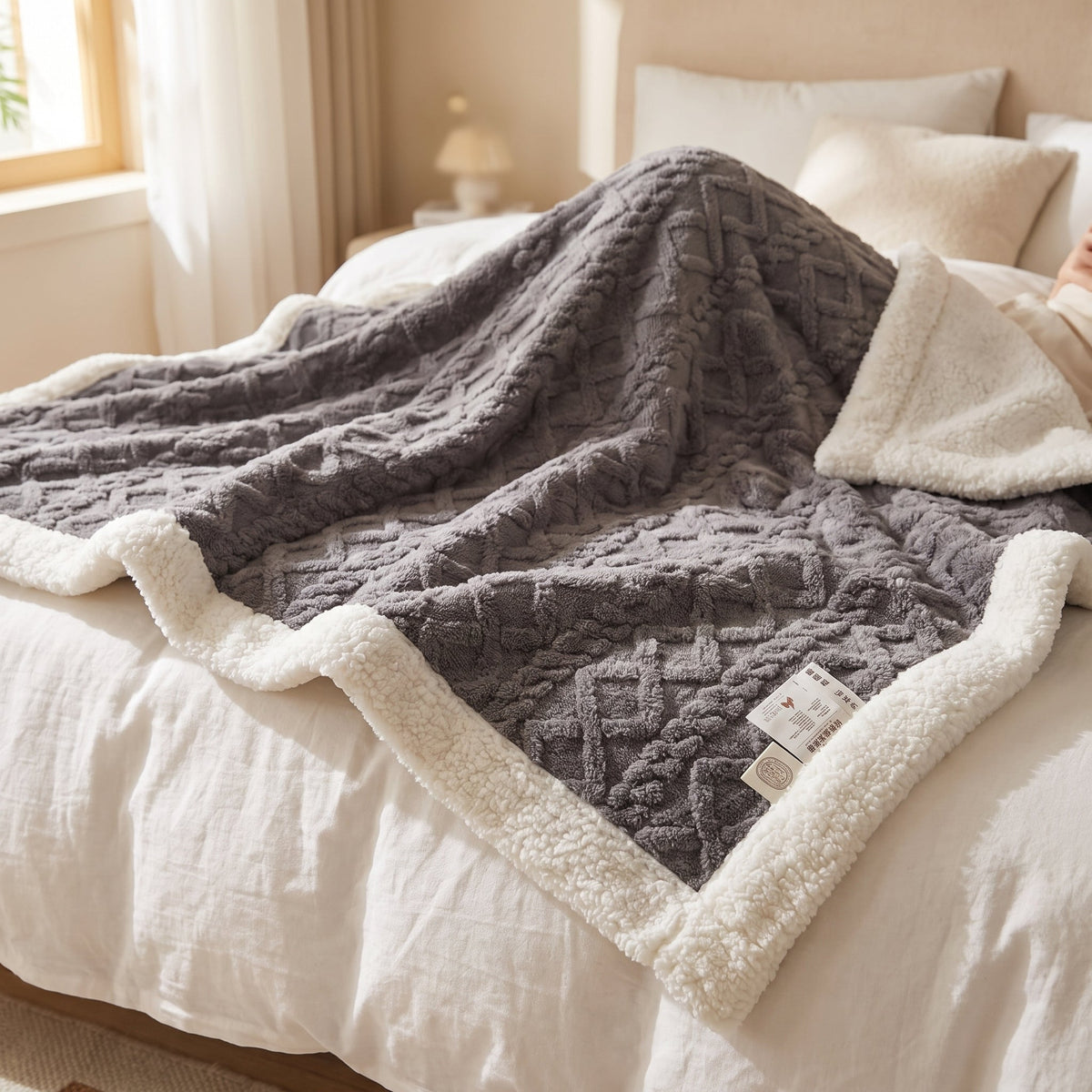 Cable-Knit Sherpa Throw – Reversible Textured Blanket