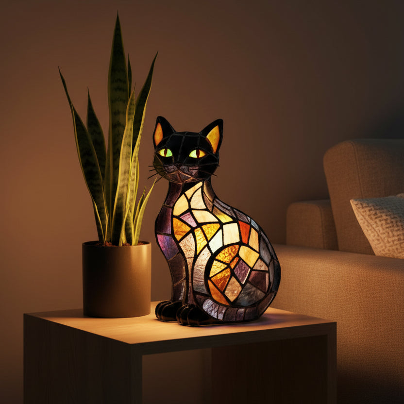 Cat Night Light – Stained-Glass Effect Table Lamp