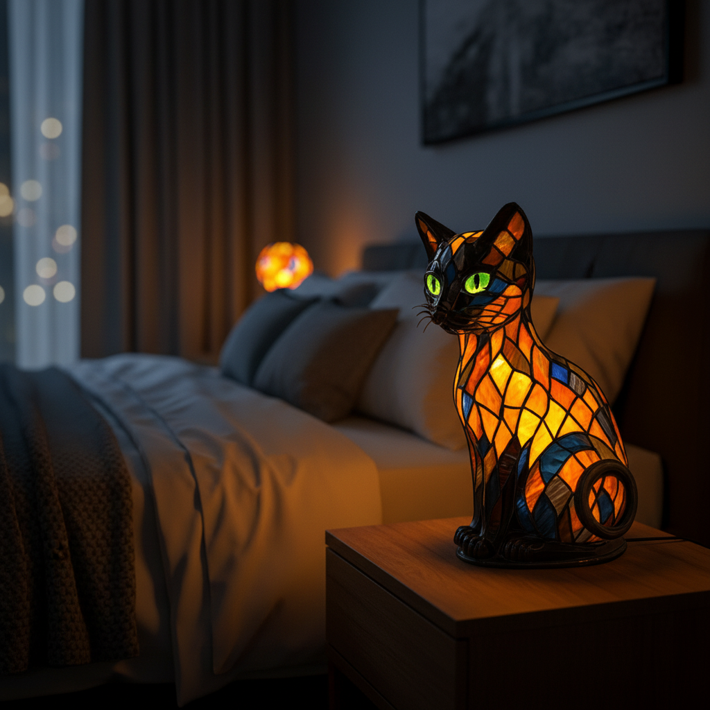Cat Night Light – Stained-Glass Effect Table Lamp