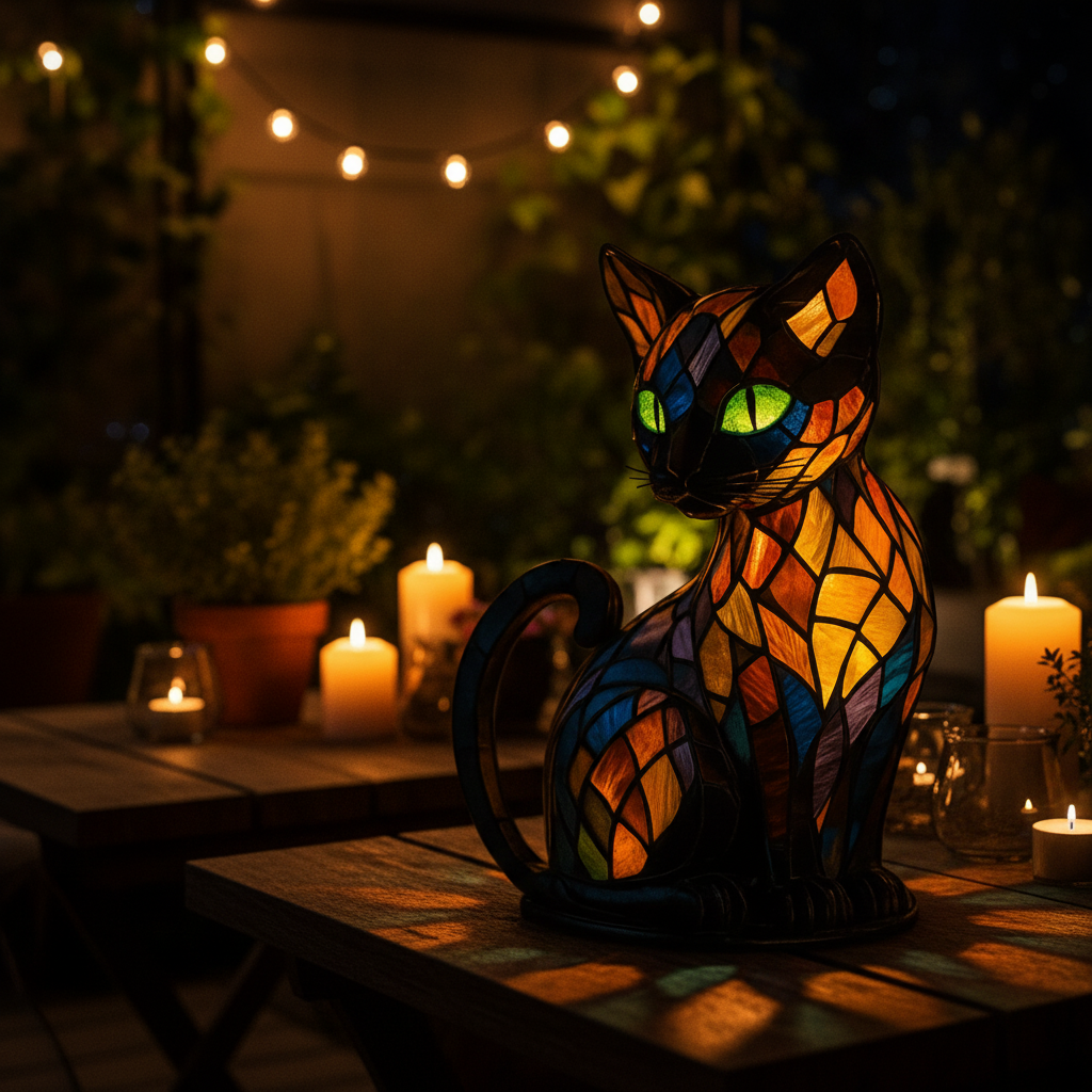 Cat Night Light – Stained-Glass Effect Table Lamp