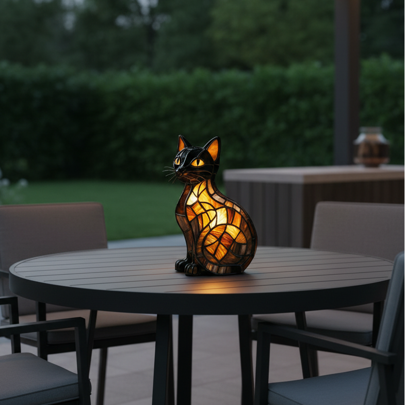 Cat Night Light – Stained-Glass Effect Table Lamp