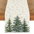 Christmas Table Runner – Beige, 16 x 71 in (40 x 180 cm), Pine & Snowflake Design, Washable