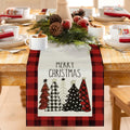 Christmas Table Runner – Red, 71 x 13 in (180 x 33 cm), Christmas Tree Design, Linen-Look