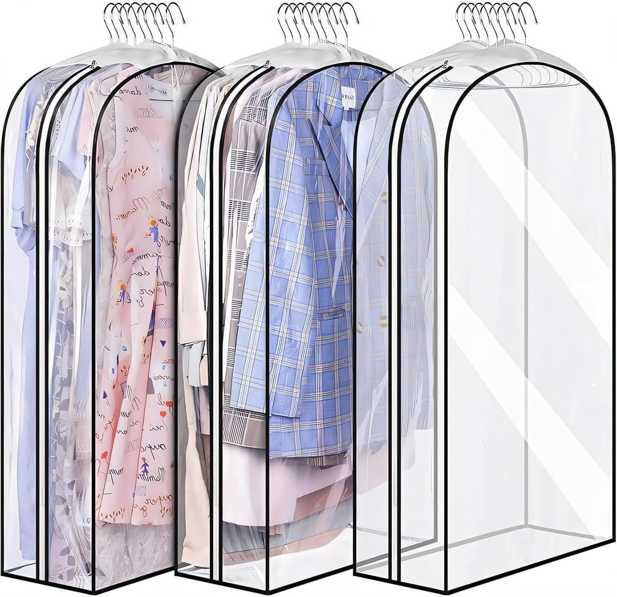 Clear Garment Covers – Side-Zip Gusseted Suit and Dress Protectors 6-Pack