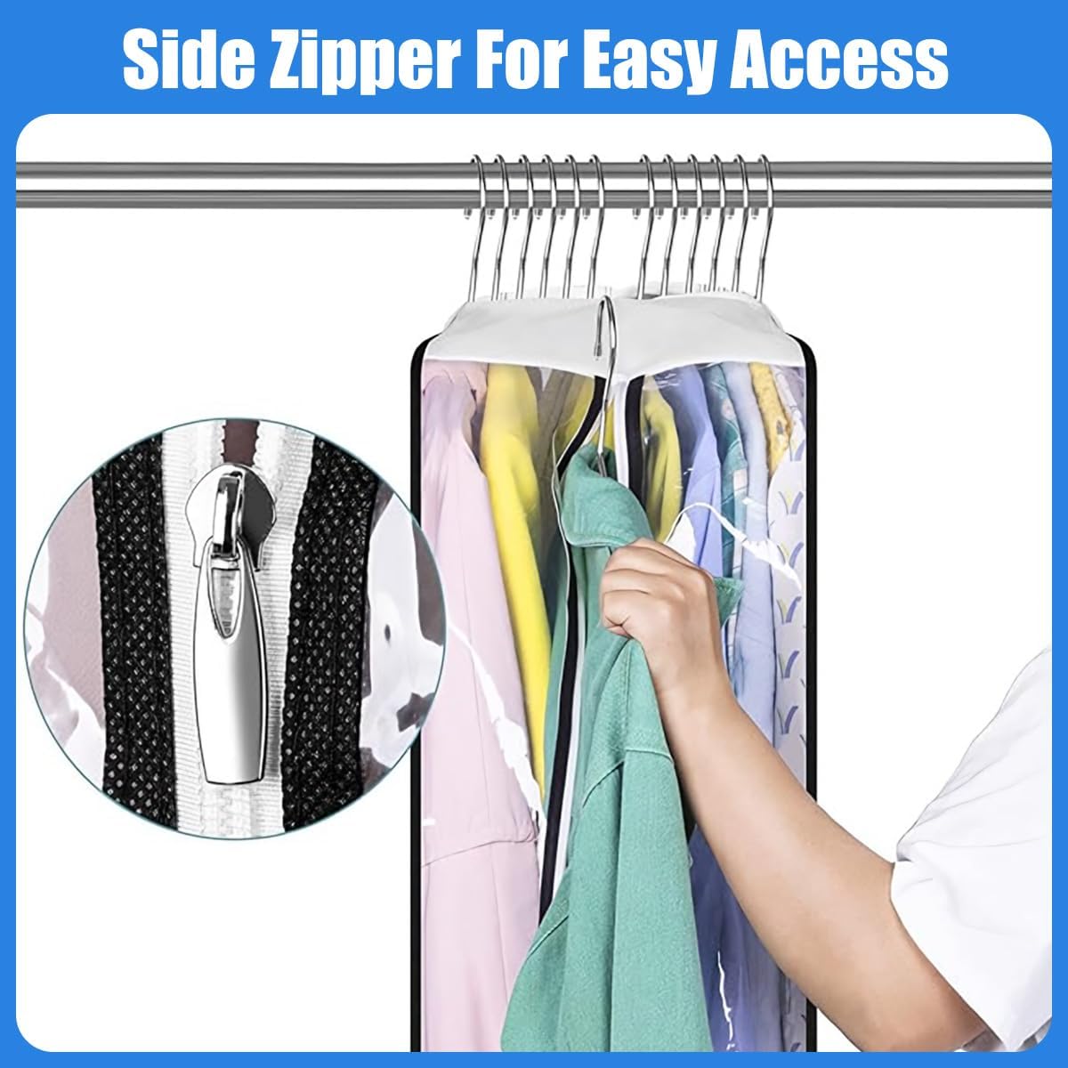 Clear Garment Covers – Side-Zip Gusseted Suit and Dress Protectors 6-Pack