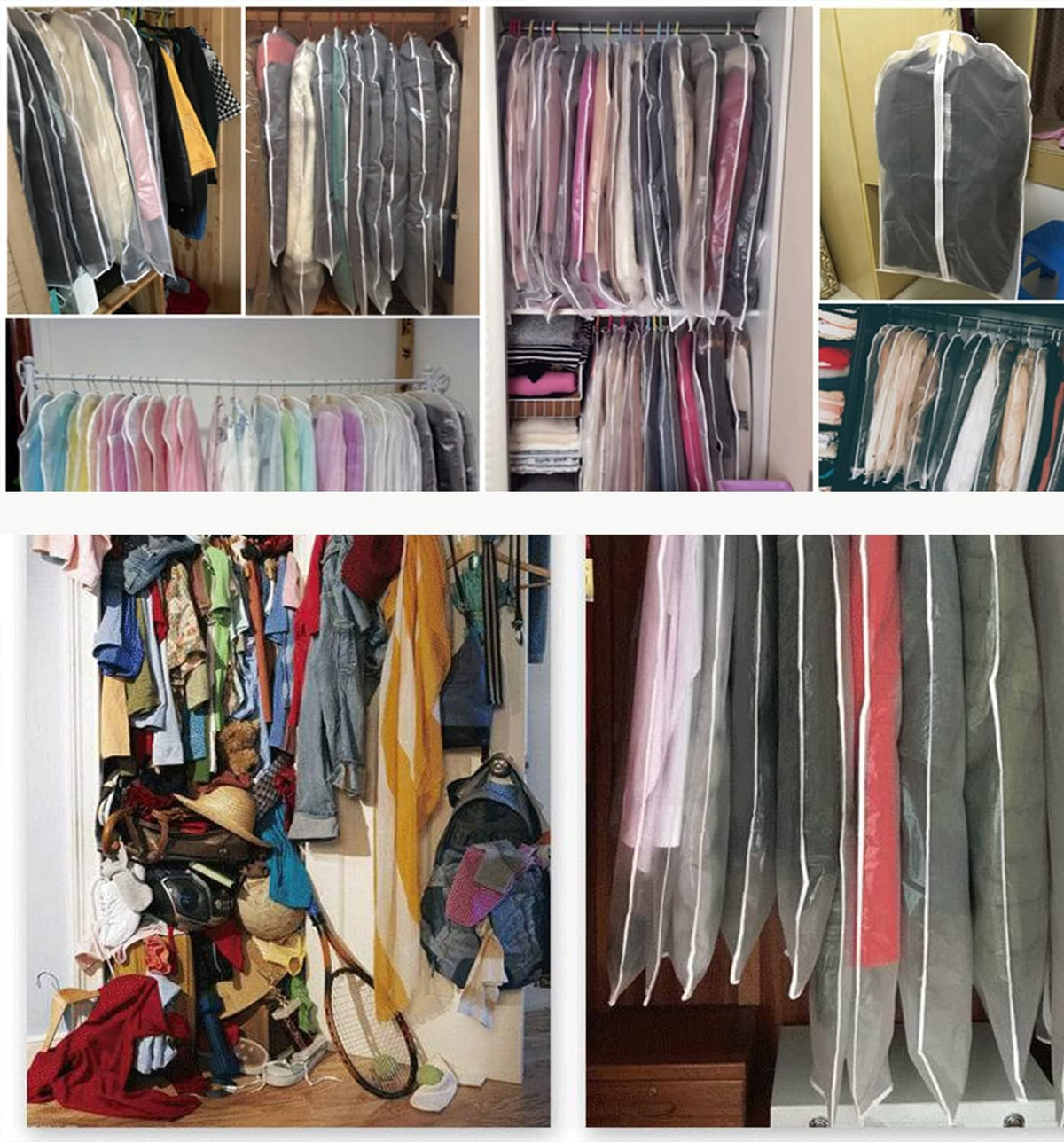 Clear Garment Storage Bags – Breathable Full-Zip Hanging Covers Set of 5