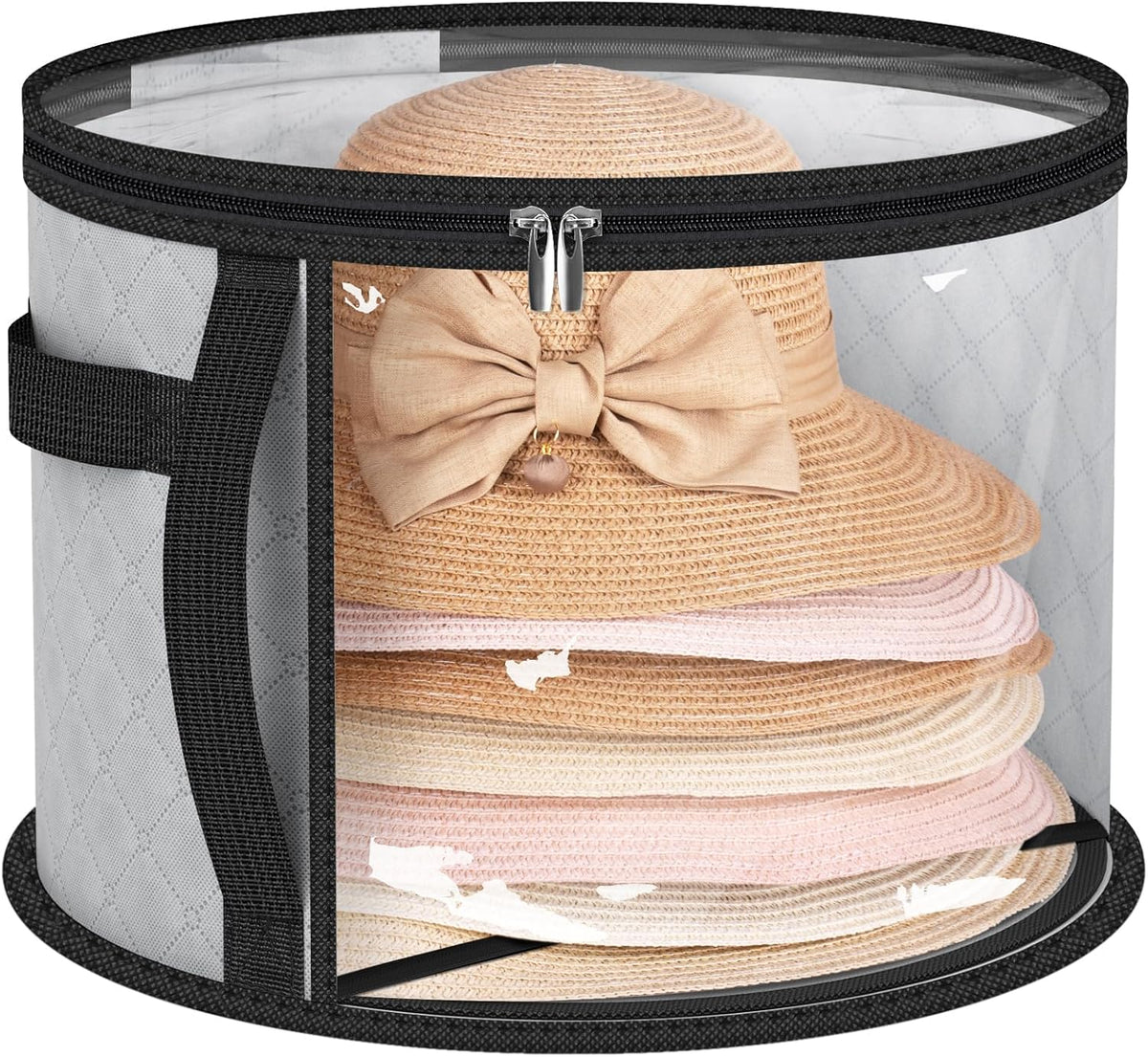Clear Hat Organiser – Dual-Zip Storage Box for 5 to 7 Wide-Brim Hats 42 x 26 cm