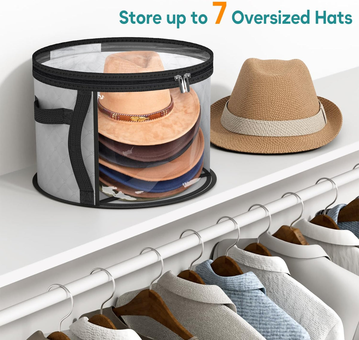 Clear Hat Organiser – Dual-Zip Storage Box for 5 to 7 Wide-Brim Hats 42 x 26 cm