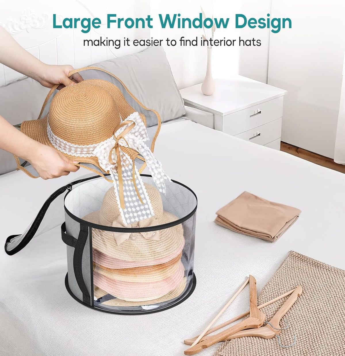 Clear Hat Organiser – Dual-Zip Storage Box for 5 to 7 Wide-Brim Hats 42 x 26 cm
