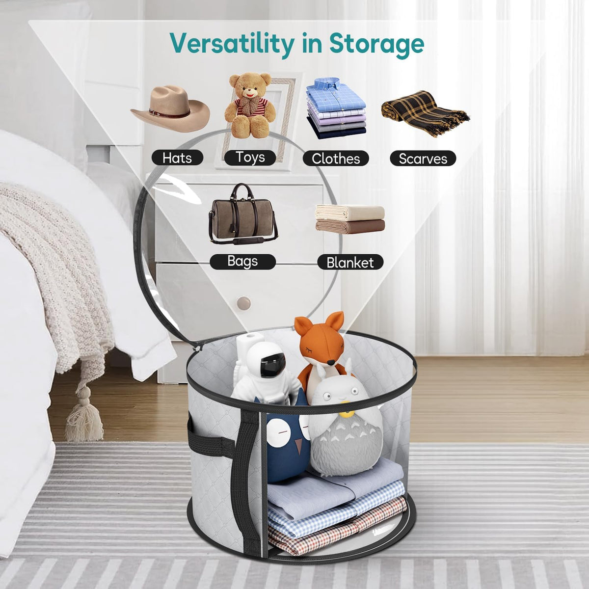 Clear Hat Organiser – Dual-Zip Storage Box for 5 to 7 Wide-Brim Hats 42 x 26 cm