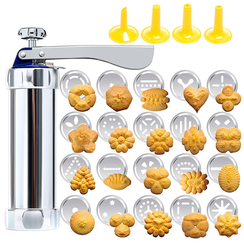 Cookie Press – Aluminium Dough Press with 20 Discs & 4 Nozzles