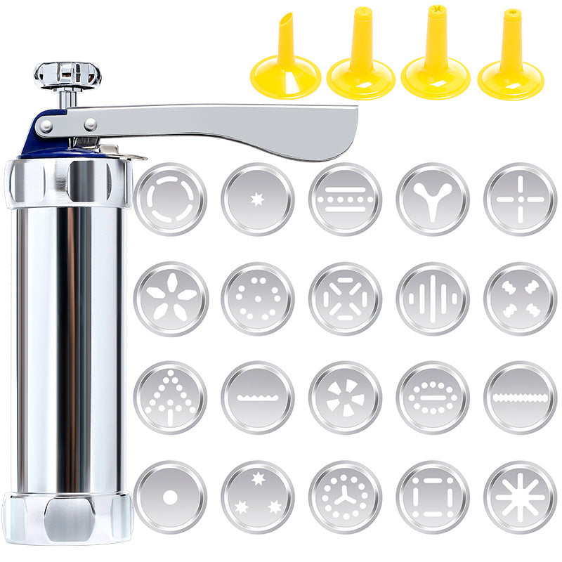 Cookie Press – Aluminium Dough Press with 20 Discs & 4 Nozzles