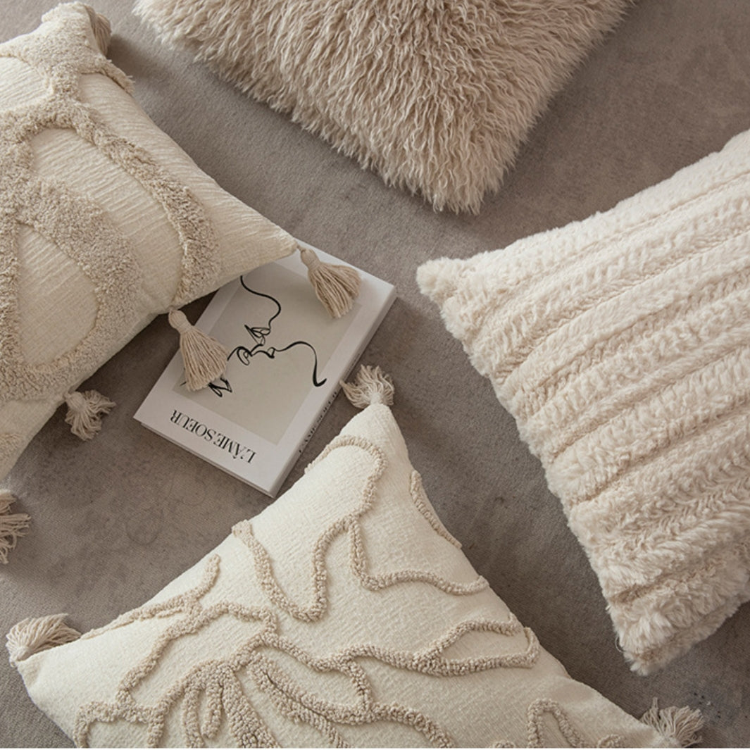 Cosy Throw Pillow Cover – Textured Beige, Single or Set of 5