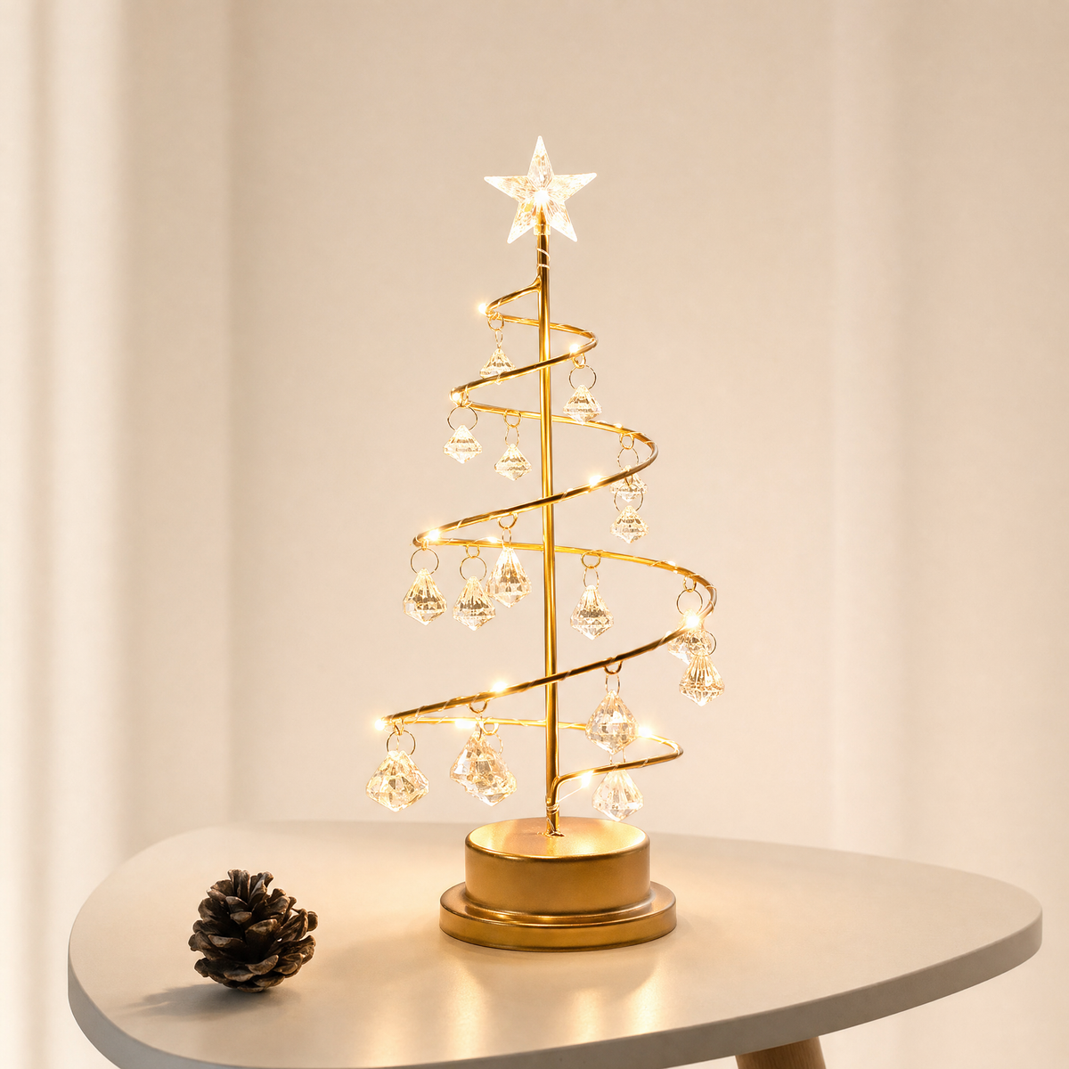 Crystal Drop Table Lamp – Spiral Frame LED, USB Powered